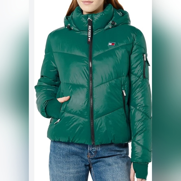 Tommy Hilfiger Jackets & Blazers - Tommy Hilfiger Green Hooded Puffer Jacket Sz Large